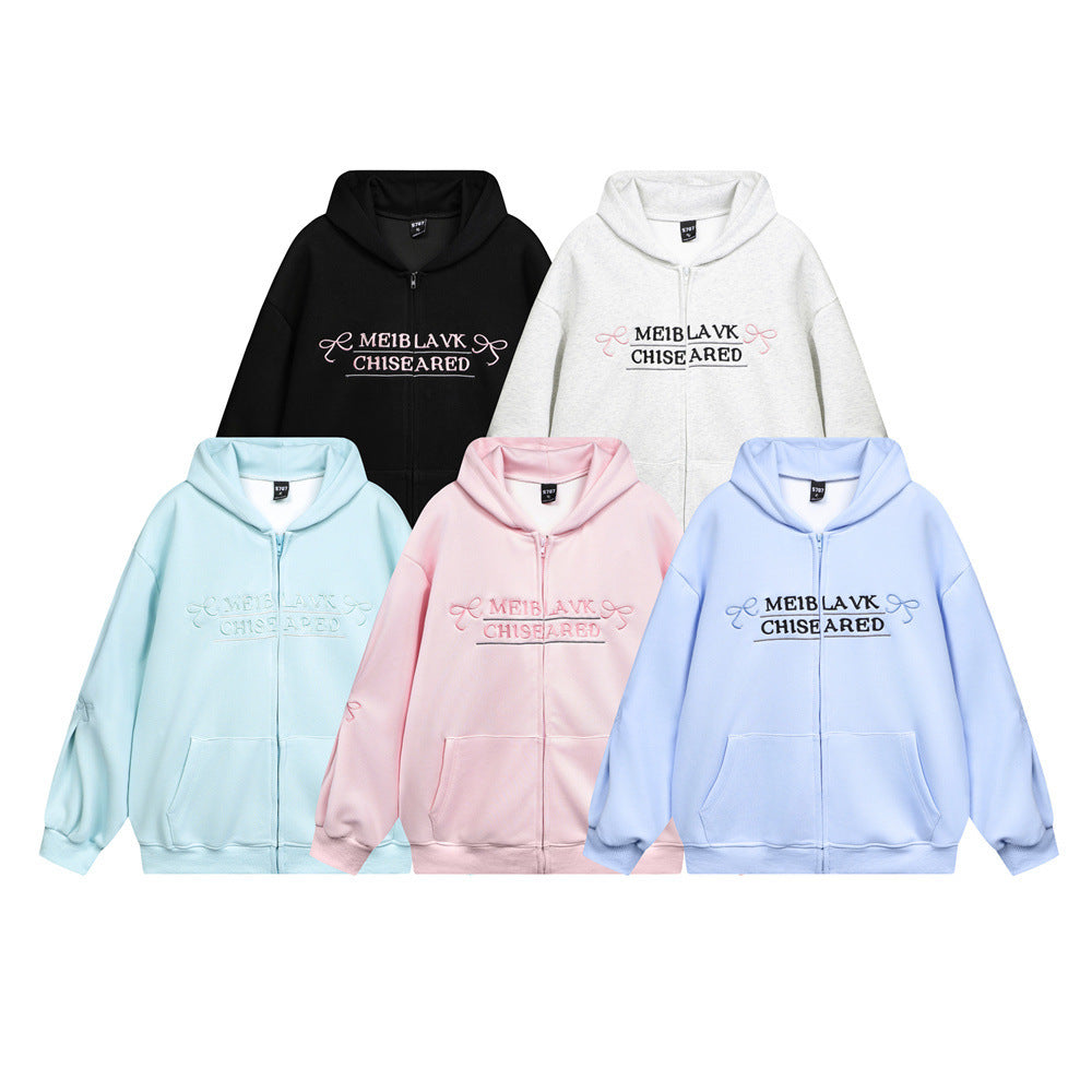 Bow Embroidery Letter Loose Sweatshirt Men