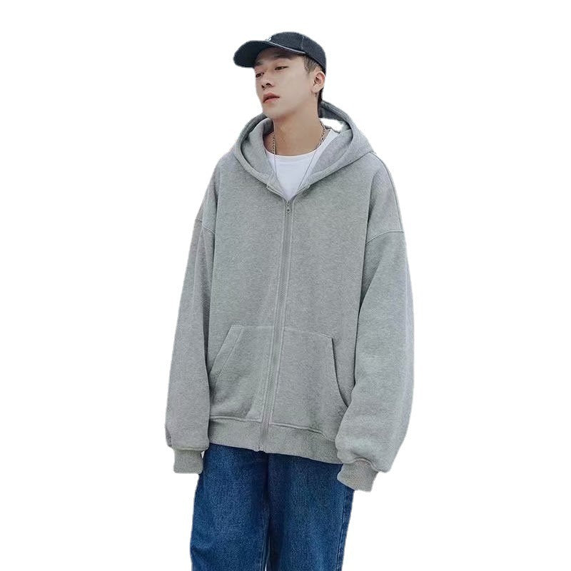 Cardigan Sweater Men Loose Hoodie Solid Color Casual