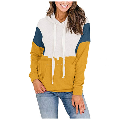 Stitching contrast color hooded sweater women
