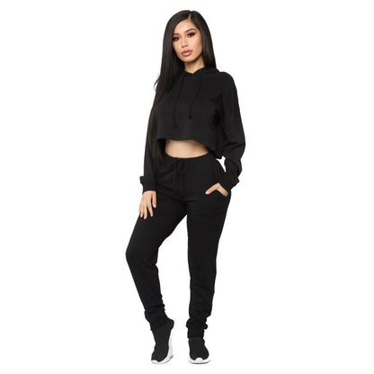 Two Piece Solid Open Navel Sportswear Set