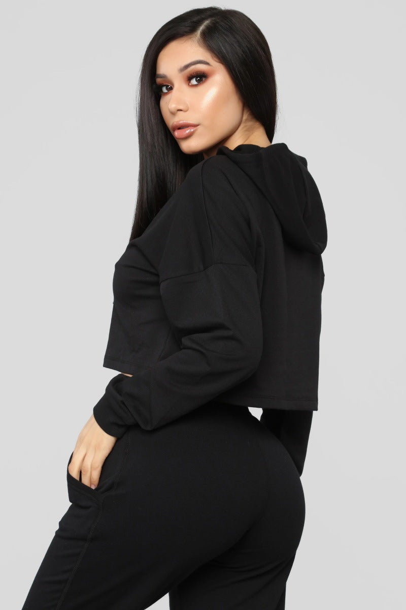 Two Piece Solid Open Navel Sportswear Set