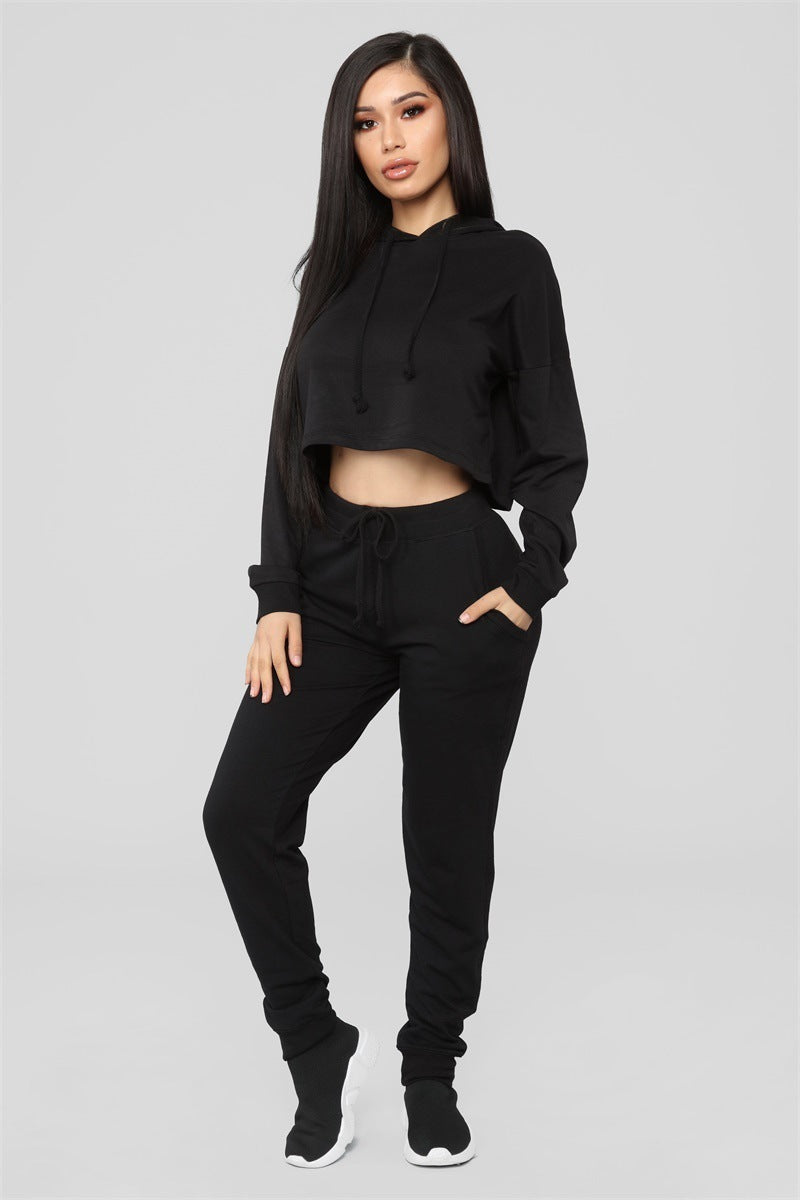 Two Piece Solid Open Navel Sportswear Set
