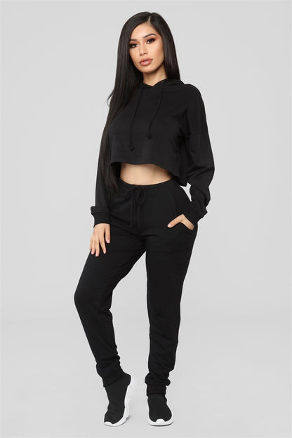Two Piece Solid Open Navel Sportswear Set