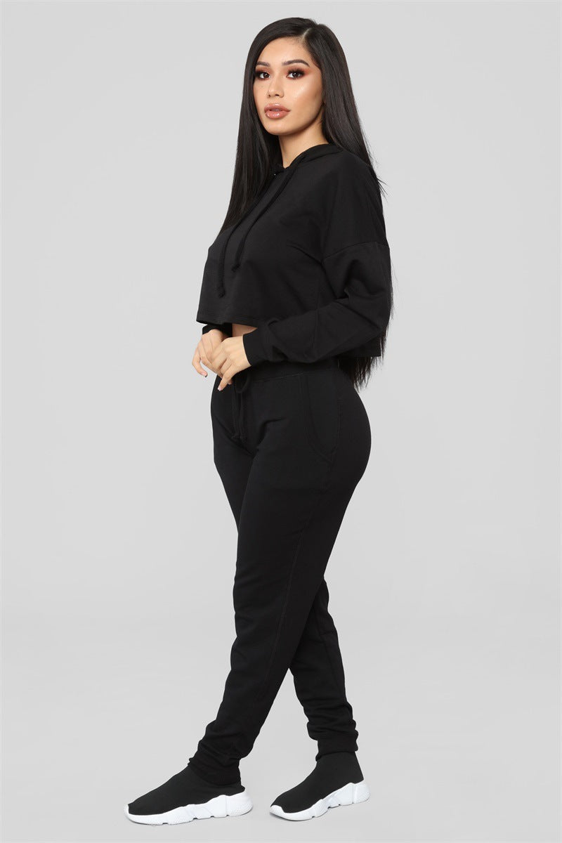 Two Piece Solid Open Navel Sportswear Set