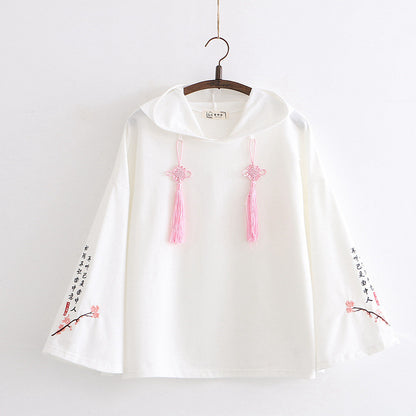 Women Floral Embroidery Hooded Sweatshirts Chinese Style