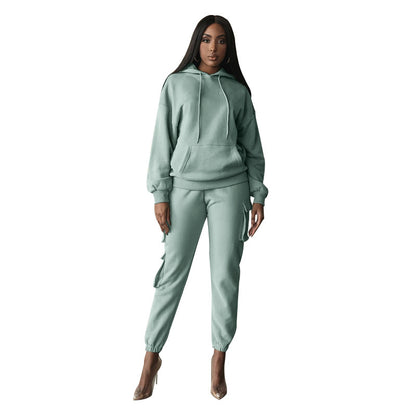 Solid Color Hooded Pocket Pants Casual