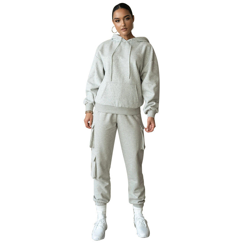Solid Color Hooded Pocket Pants Casual