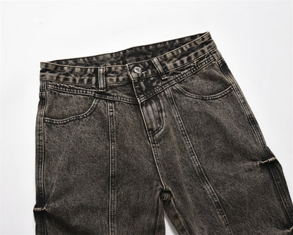 Pleated Loose Denim Trousers Men