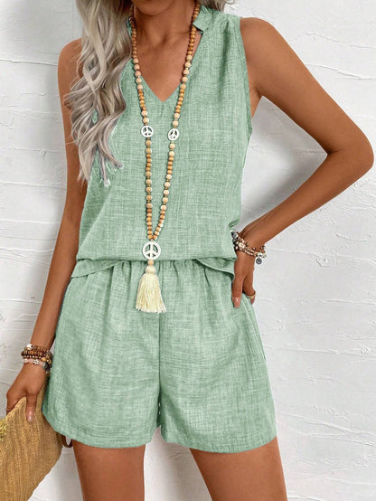 Women Fashionable Loose Fit Casual Vest And Shorts Set