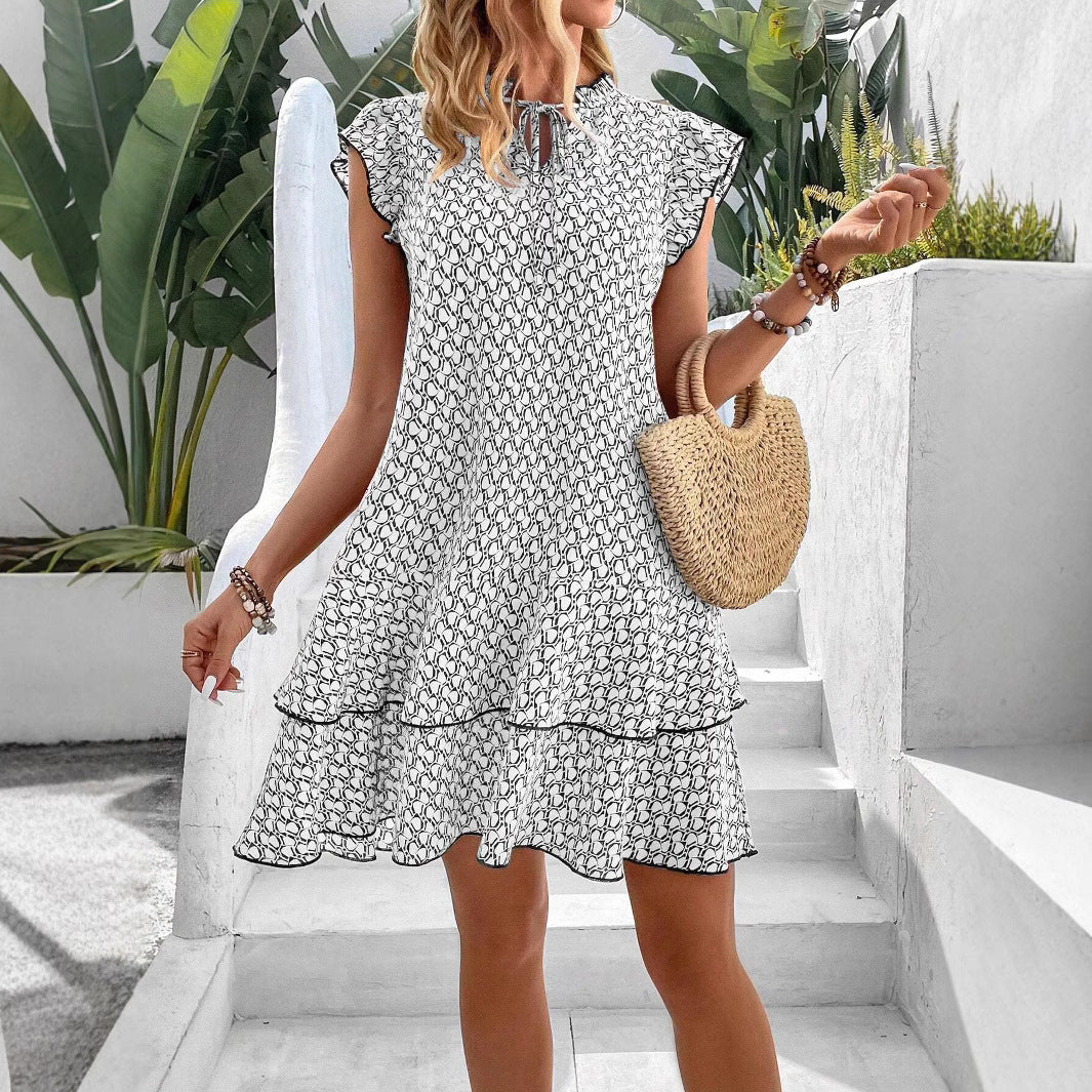 Fashion Printed Lace-up Sleeveless Elegant Elegant Dress