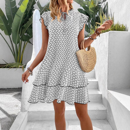 Fashion Printed Lace-up Sleeveless Elegant Elegant Dress