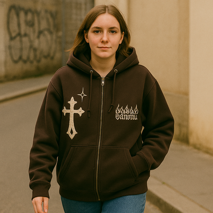Retro Gothic Embroidered Zip Hoodie – Streetwear Y2K Style