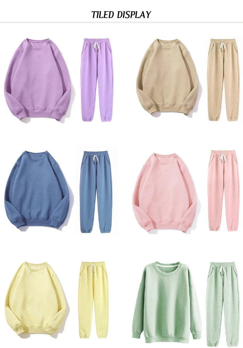 Spring autumn 2 Piece Set Women Casual Round Neck Long Sleeve Hoodies High Waist sweatpants Tracksuit Women workout sportswear