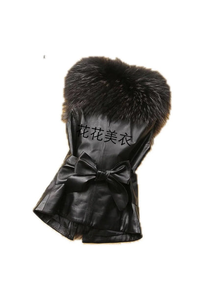 Women Leather Jacket Fur Collar Stitching Simulation Leather Oversized Raccoon Autumn Winter Solid Color Sleeveless Vest Coat
