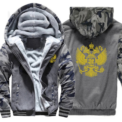 The Coat Of Arms Of Russia Hoodies Men Cool Winter Thicken Wool Liner Russian Flag Sweatshirts Pullover