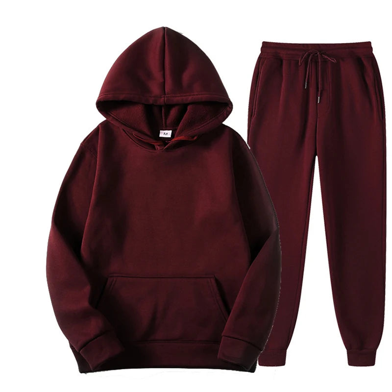 winter Tracksuits Women's Fleece Hoodies Two Piece Set Spring Autumn Lace Up Sweatshirts Pants Sets Female Casual Sports Suits