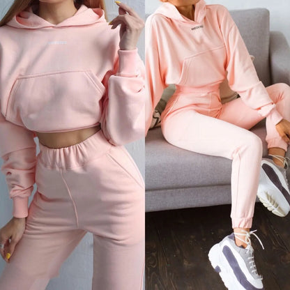 winter Tracksuits Women's Fleece Hoodies Two Piece Set Spring Autumn Lace Up Sweatshirts Pants Sets Female Casual Sports Suits
