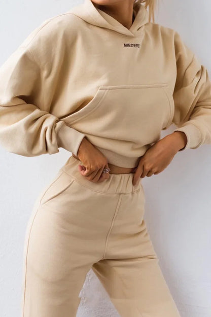 winter Tracksuits Women's Fleece Hoodies Two Piece Set Spring Autumn Lace Up Sweatshirts Pants Sets Female Casual Sports Suits