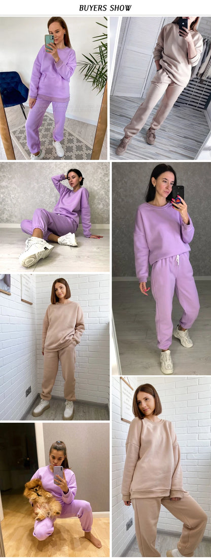 Spring autumn 2 Piece Set Women Casual Round Neck Long Sleeve Hoodies High Waist sweatpants Tracksuit Women workout sportswear