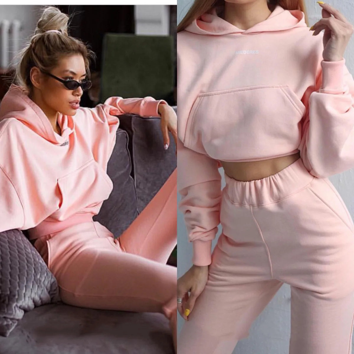 winter Tracksuits Women's Fleece Hoodies Two Piece Set Spring Autumn Lace Up Sweatshirts Pants Sets Female Casual Sports Suits