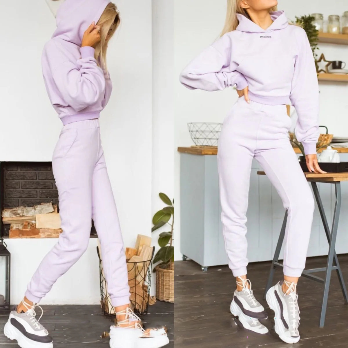 winter Tracksuits Women's Fleece Hoodies Two Piece Set Spring Autumn Lace Up Sweatshirts Pants Sets Female Casual Sports Suits