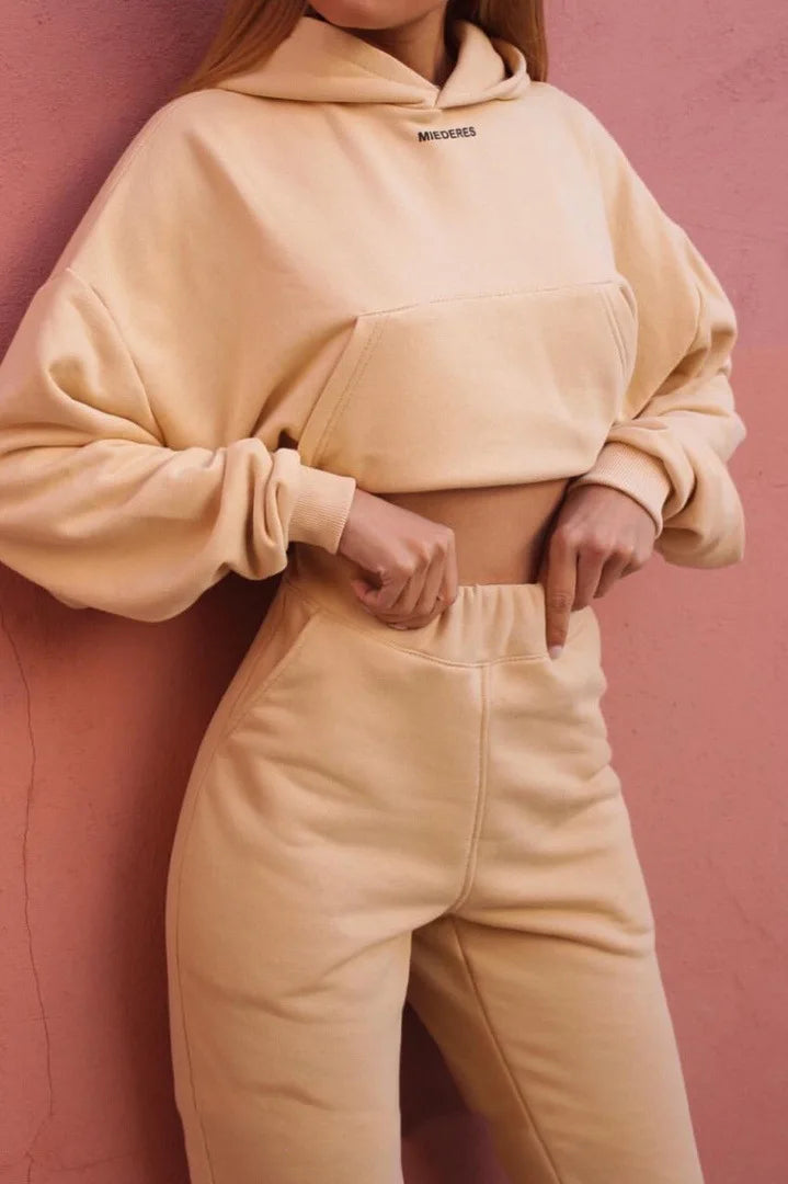 winter Tracksuits Women's Fleece Hoodies Two Piece Set Spring Autumn Lace Up Sweatshirts Pants Sets Female Casual Sports Suits