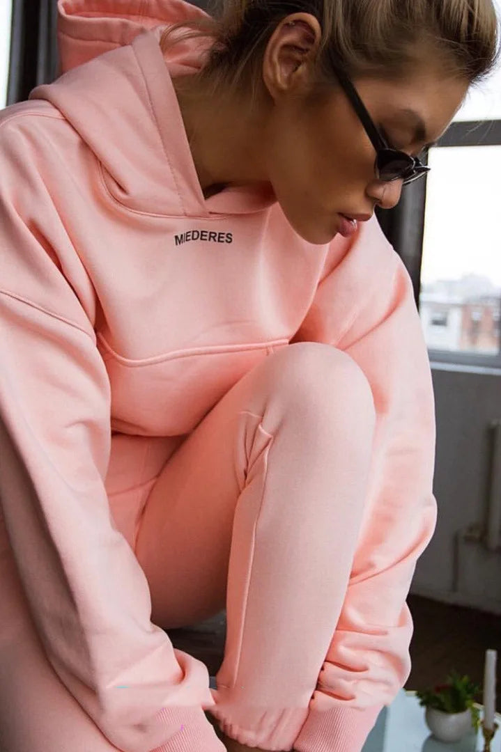 winter Tracksuits Women's Fleece Hoodies Two Piece Set Spring Autumn Lace Up Sweatshirts Pants Sets Female Casual Sports Suits