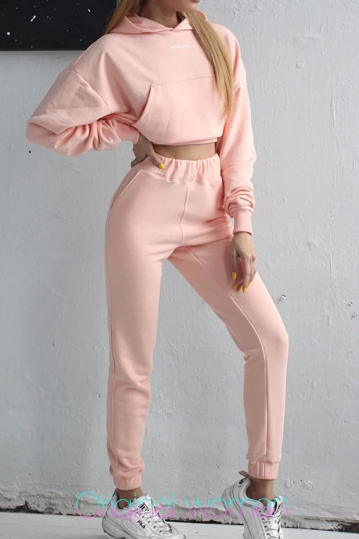 winter Tracksuits Women's Fleece Hoodies Two Piece Set Spring Autumn Lace Up Sweatshirts Pants Sets Female Casual Sports Suits