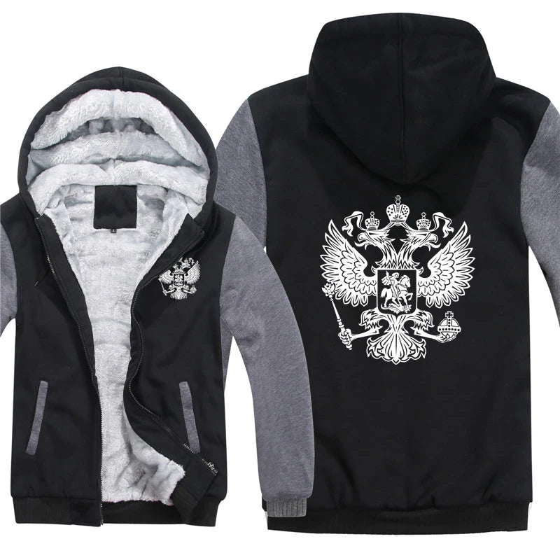 The Coat Of Arms Of Russia Hoodies Men Cool Winter Thicken Wool Liner Russian Flag Sweatshirts Pullover