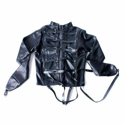 White Asylum Straight Jacket Costume S/M L/XL BODY HARNESS Restraint Armbinder