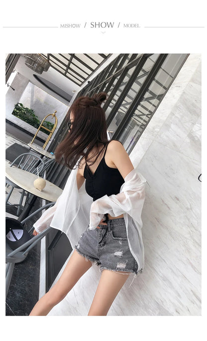 MISHOW Ripped Hole Fringe Denim Gray Shorts Women Casual Fashion Sexy Pocket Jean Shorts Streetwear 2023 Summer Female MX18B2217