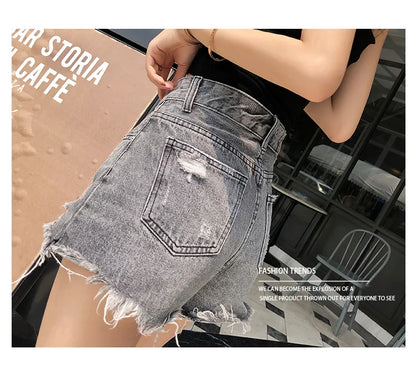 MISHOW Ripped Hole Fringe Denim Gray Shorts Women Casual Fashion Sexy Pocket Jean Shorts Streetwear 2023 Summer Female MX18B2217