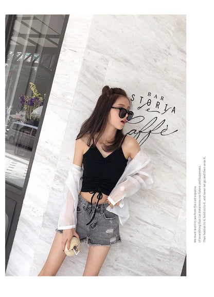 MISHOW Ripped Hole Fringe Denim Gray Shorts Women Casual Fashion Sexy Pocket Jean Shorts Streetwear 2023 Summer Female MX18B2217