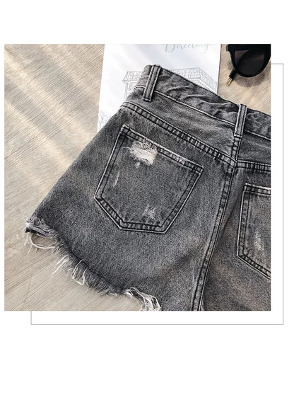 MISHOW Ripped Hole Fringe Denim Gray Shorts Women Casual Fashion Sexy Pocket Jean Shorts Streetwear 2023 Summer Female MX18B2217