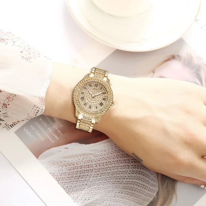Diamond Women Watches Gold Watch Ladies Wrist Watches Luxury Brand Rhinestone Women Bracelet Watches Female Relogio Feminino