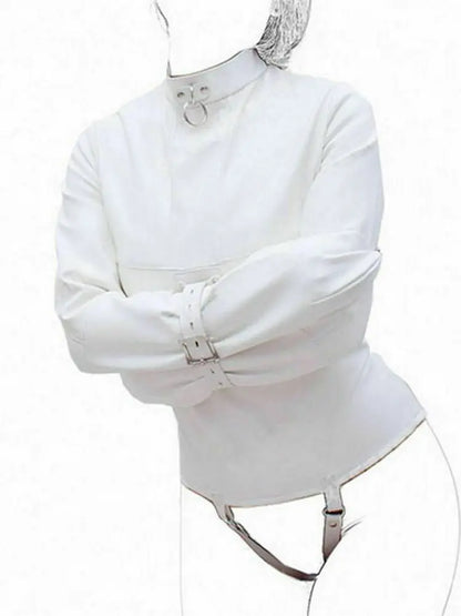 White Asylum Straight Jacket Costume S/M L/XL BODY HARNESS Restraint Armbinder