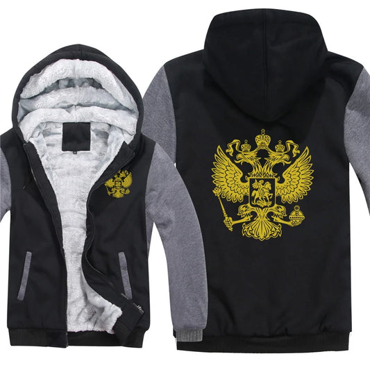 The Coat Of Arms Of Russia Hoodies Men Cool Winter Thicken Wool Liner Russian Flag Sweatshirts Pullover