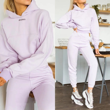 winter Tracksuits Women's Fleece Hoodies Two Piece Set Spring Autumn Lace Up Sweatshirts Pants Sets Female Casual Sports Suits