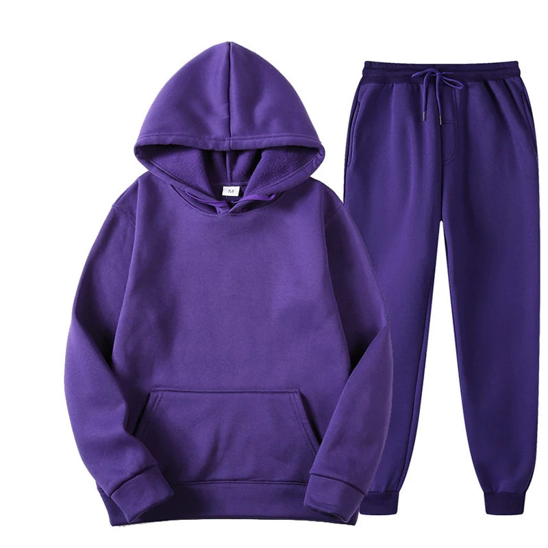 winter Tracksuits Women's Fleece Hoodies Two Piece Set Spring Autumn Lace Up Sweatshirts Pants Sets Female Casual Sports Suits