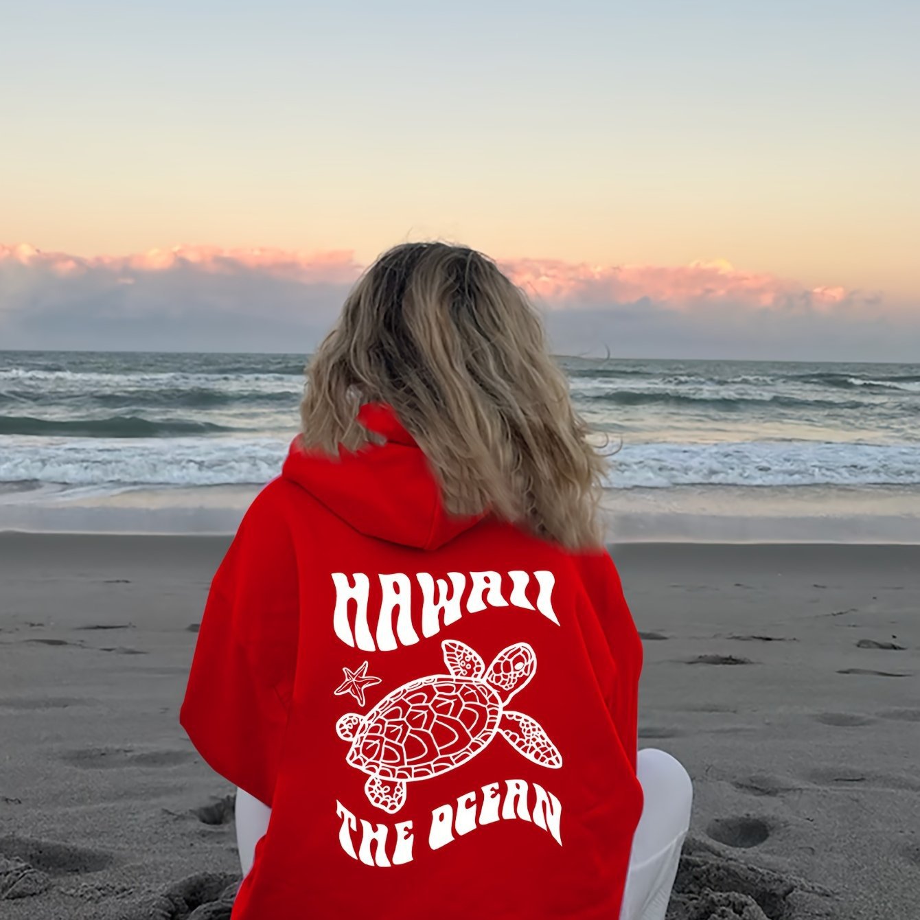 Comfortable Suede Hoodie Turtle And Starfish Pattern Sweater