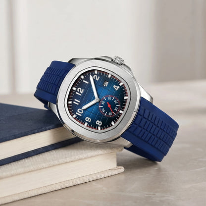 Blue strap sport watch on a stack of books