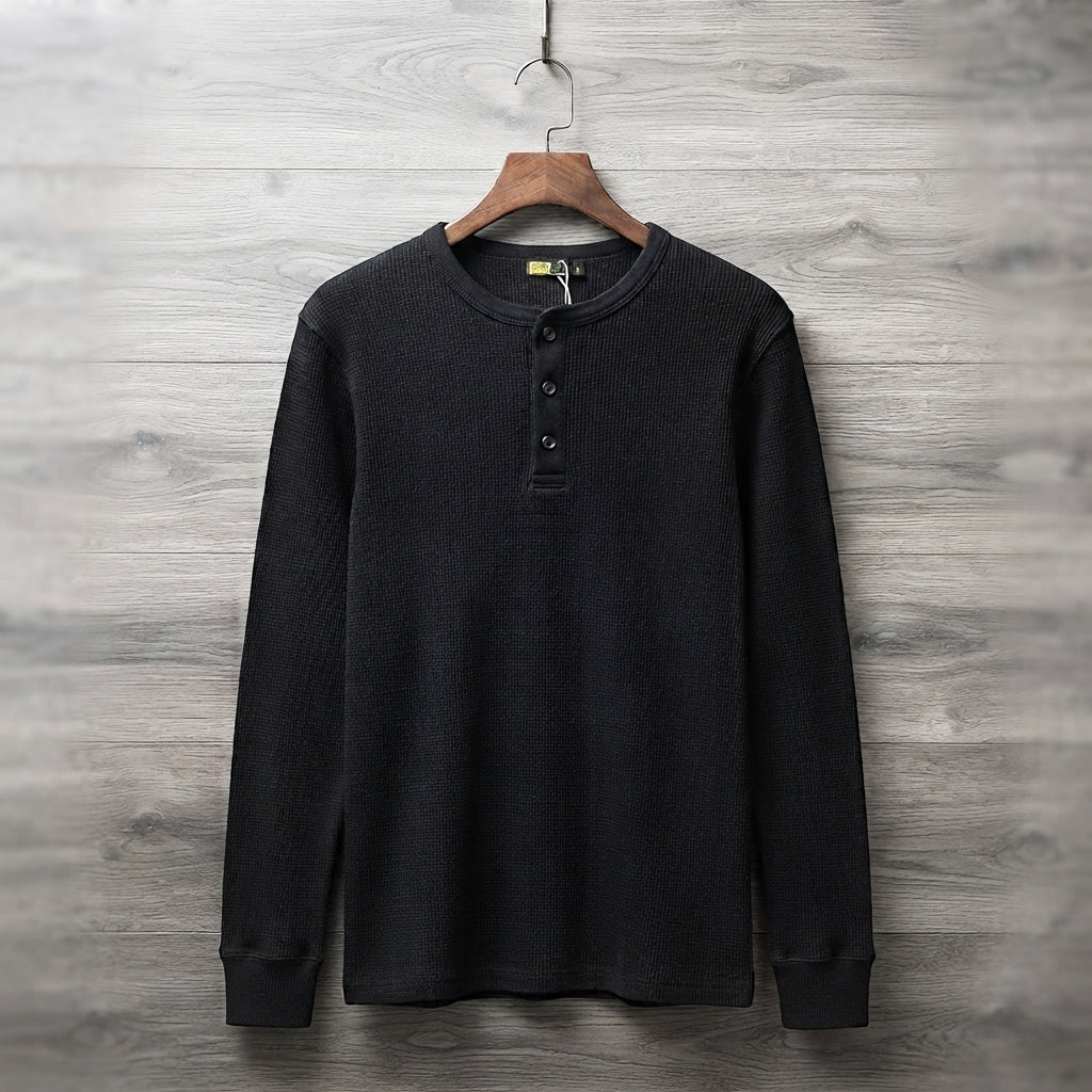 RIBBED HENLEY SWEATER