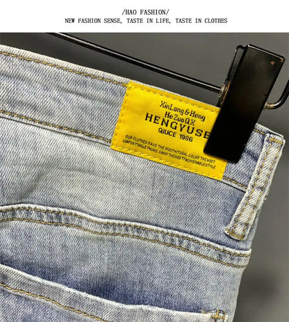 Summer Autumn Korean Designer Luxury Clothing Embroidered Slim Pencil Jeans Men Vintage Washed Casual Streetwear Cotton Trousers
