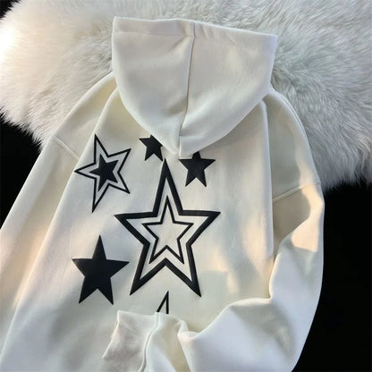 Harajuku Streetwear Sweatshirt Unisex Oversized Y2K Stars Printed Loose Hoodies for Men Grunge E-girls Autumn Winter Cute Tops