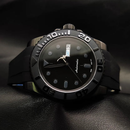 40mm Dress Mechanical Men's Automatic Watch Black PVD Case Sapphire Glass Japan NH36 Movement Rubber Strap