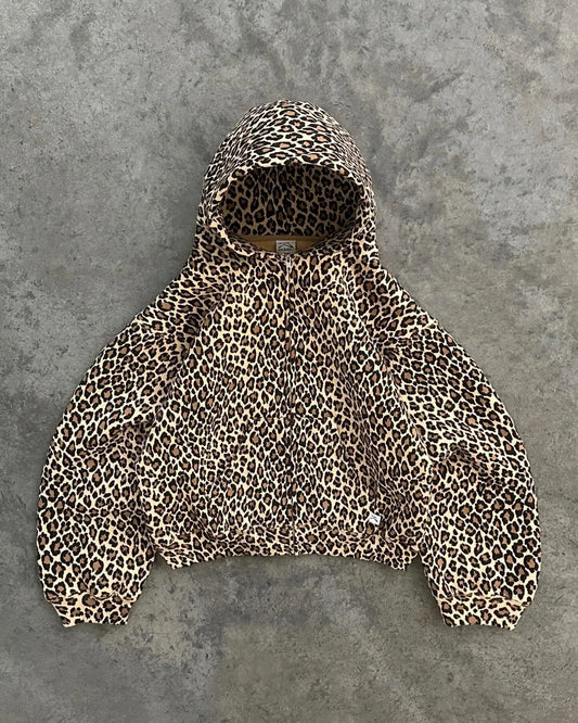 Y2K Retro Leopard Pattern Zip Up Hoodie Men Harajuku Hip Hop Zipper Sweatshirt High Street Oversized Unisex Hoodie Streetwear