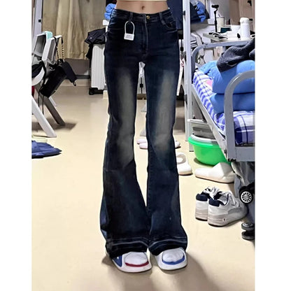 Women's Blue Baggy Flare Jeans Vintage Korean Low Waist Cowboy Pants Harajuku Denim Trousers 90s Aesthetic Y2k Emo 2000s Clothes