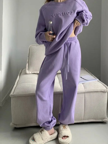 Large Size Velvet Thickened Sports and Leisure Suit Women's Autumn and Winter New Fashion Loose Sweater Trousers Two-piece Set