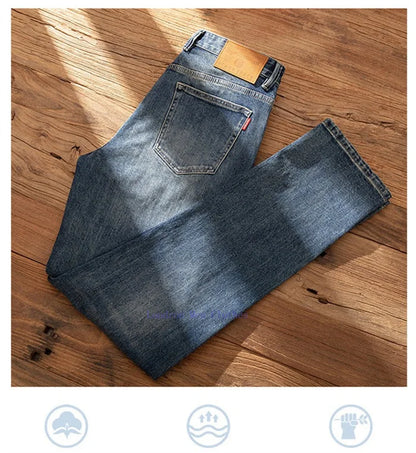 Straight Jeans Tall Guys Students Casual Plus Size 40 Loose Stretched Classic Extra Long Pants Overlong Lengthen Denim Trousers