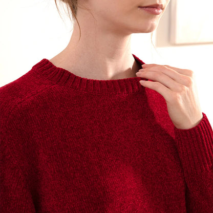 Chenille Sweater for Women O Neck Pullovers Ribbed Cuff Long Sleeve Knitted Tops Women Solid Sweater 2024 Cozy Sweaters Jumpers